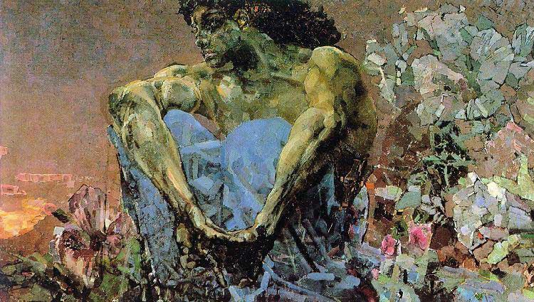 Mikhail Vrubel Demon seated in the garden 1890 china oil painting image